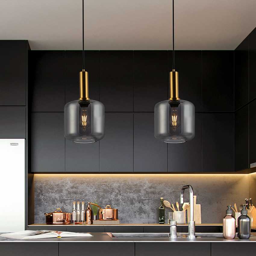 1 Light Smoke Glass Pendant Lamp