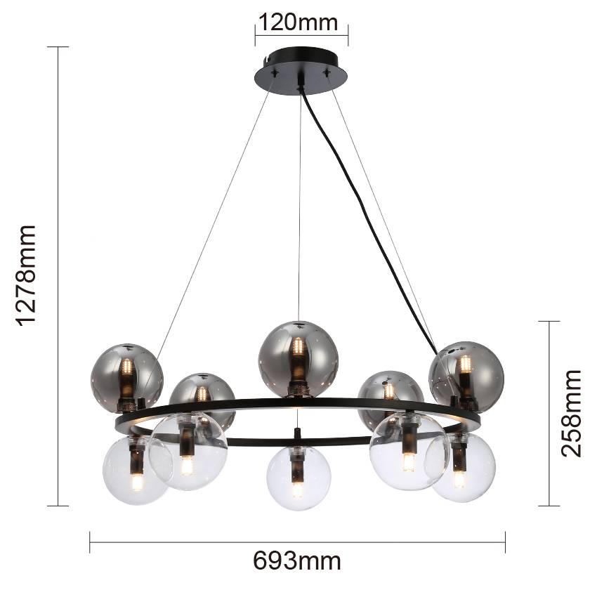 10LT Multi Drop G9 Glass Pendant Lamp