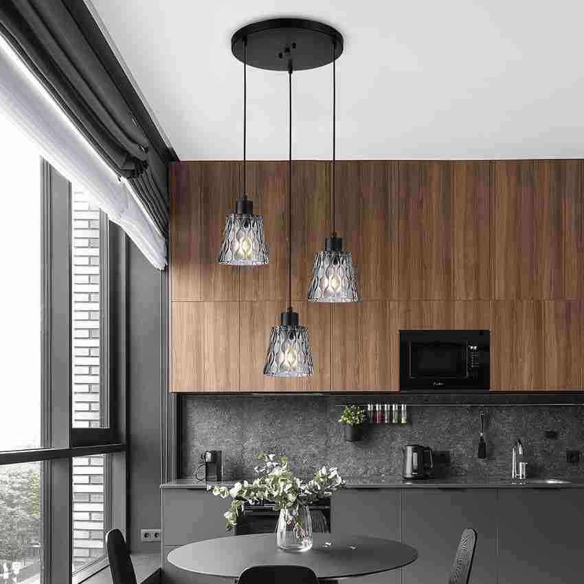 3 Drop Round Canopy Glass Pendant Lamp