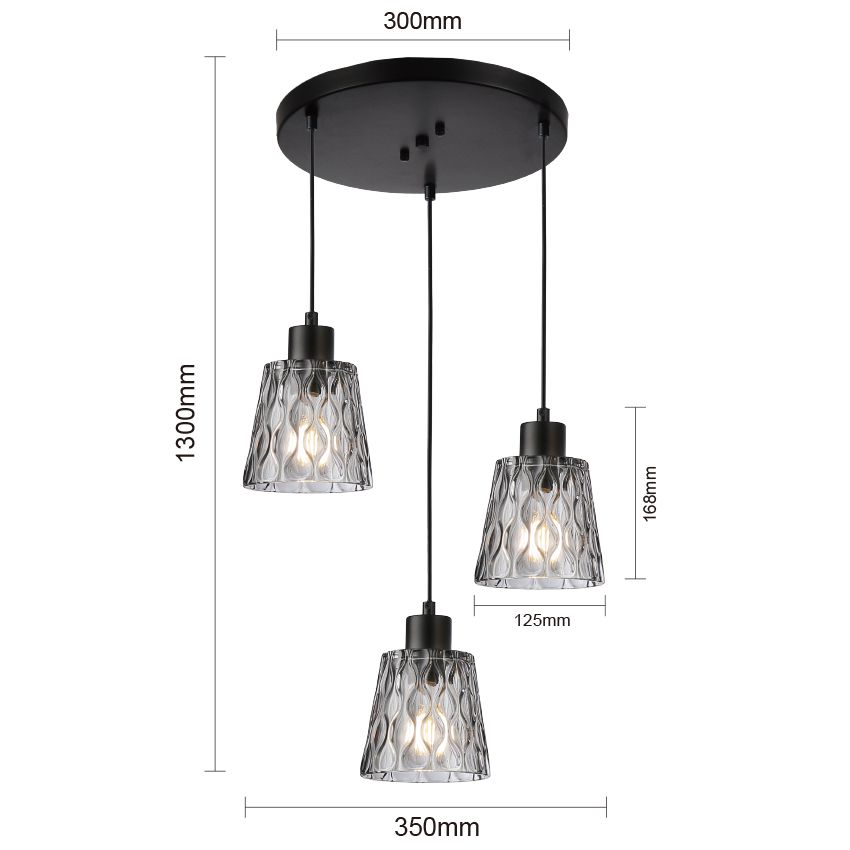 3 Drop Round Canopy Glass Pendant Lamp