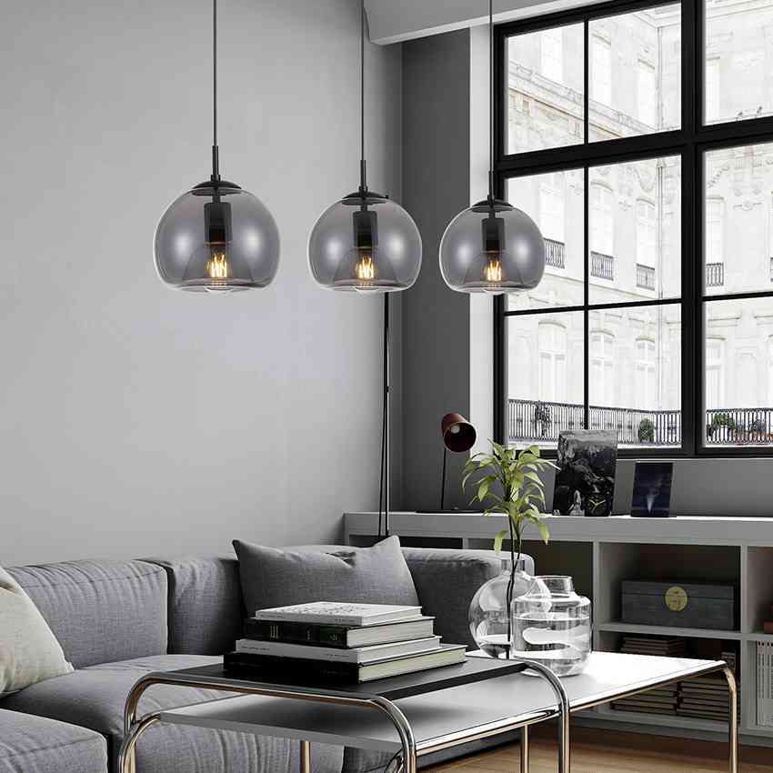 3 Lights Smoke Glass Pendant Lamp