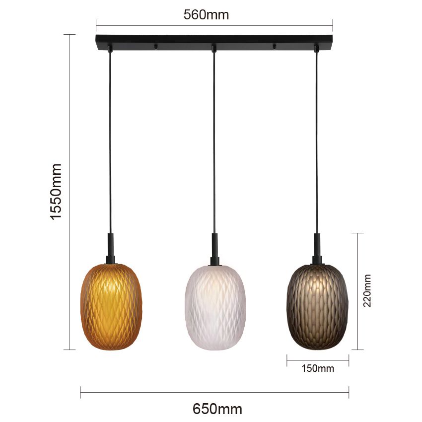 Lámpara colgante de vidrio de colores mixtos de 3 luces