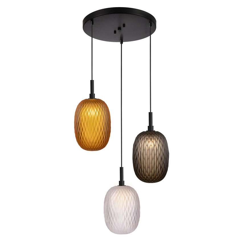 3 Lights Mix Color Round Base Glass Pendant Lamp