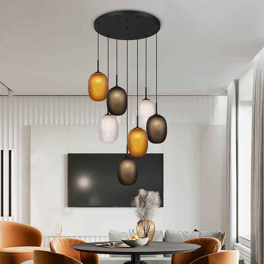 7LT Multi Drop Round Ball Glass Pendant Light