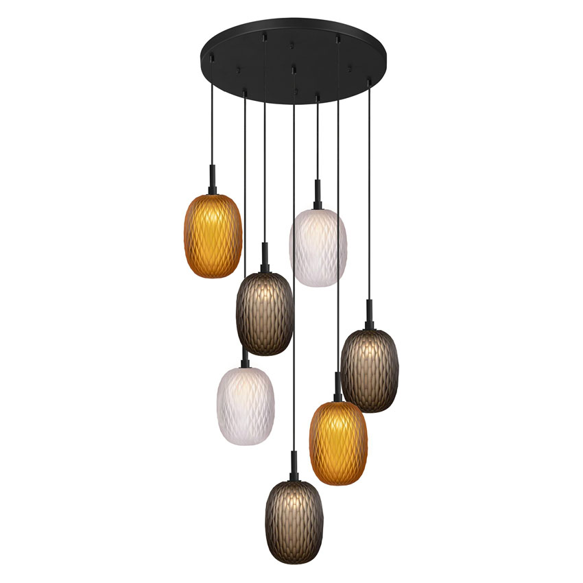 7LT Multi Drop Round Ball Glass Pendant Light