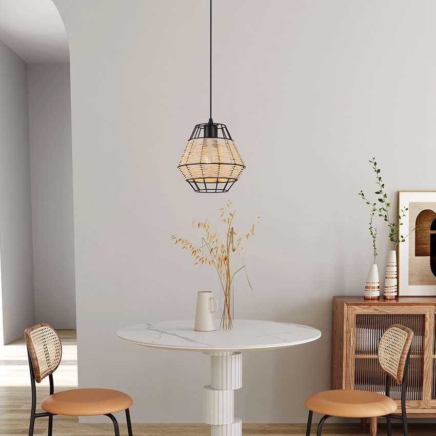 1 Light Natural Rattan Metal Pendant Lamp