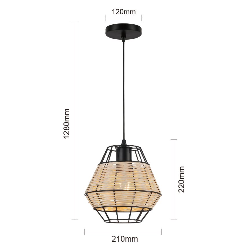 1 Light Natural Rattan Metal Pendant Lamp