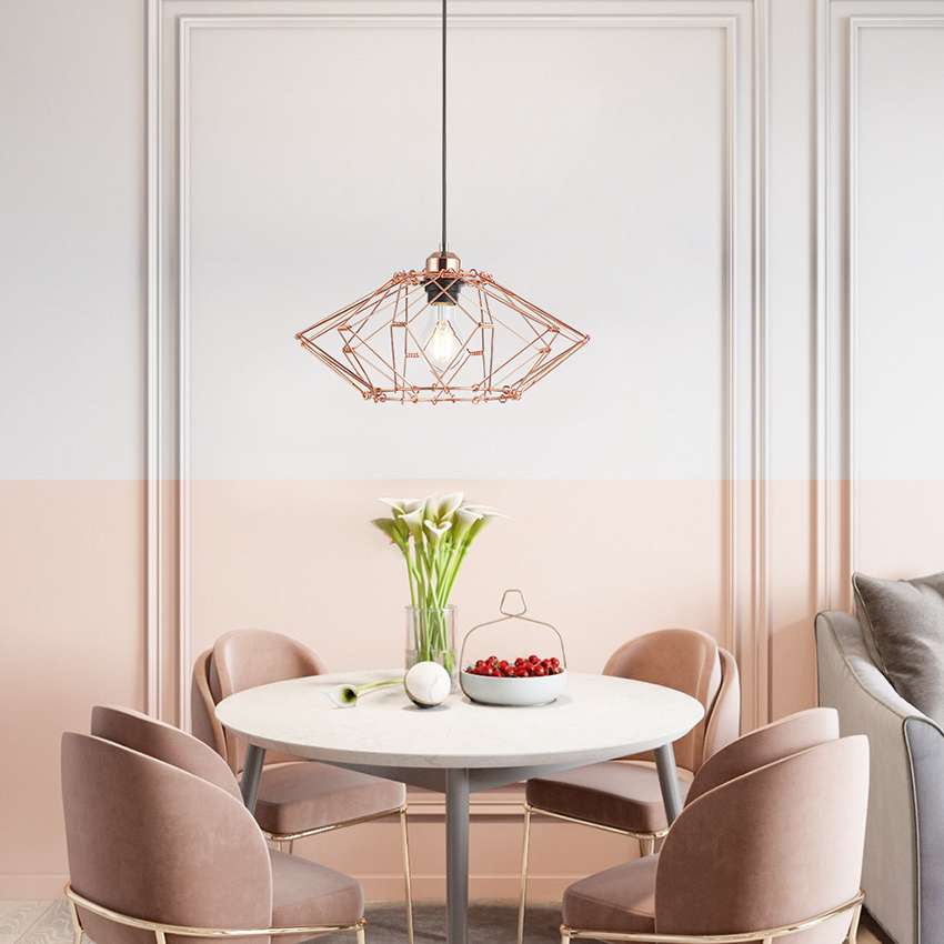 Rose Golden Transformer Metal Cage Pendant Lamp