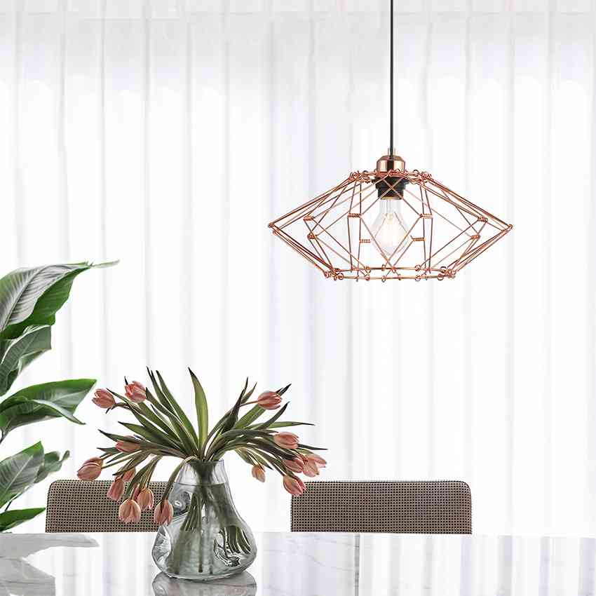 Rose Golden Transformer Metal Cage Pendant Lamp