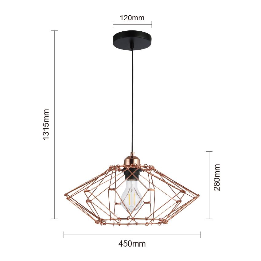 Lámpara colgante de jaula de metal con transformador dorado rosa 1LT