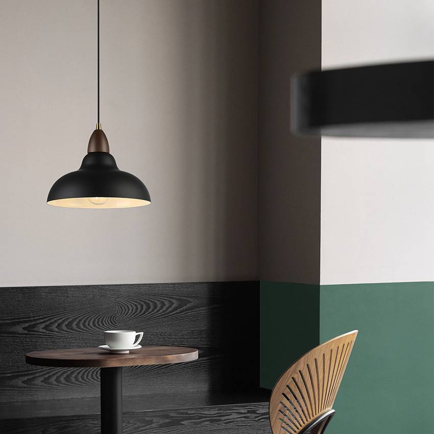 1lt Matt Black Metal Pendant Lamp In Dome Shade