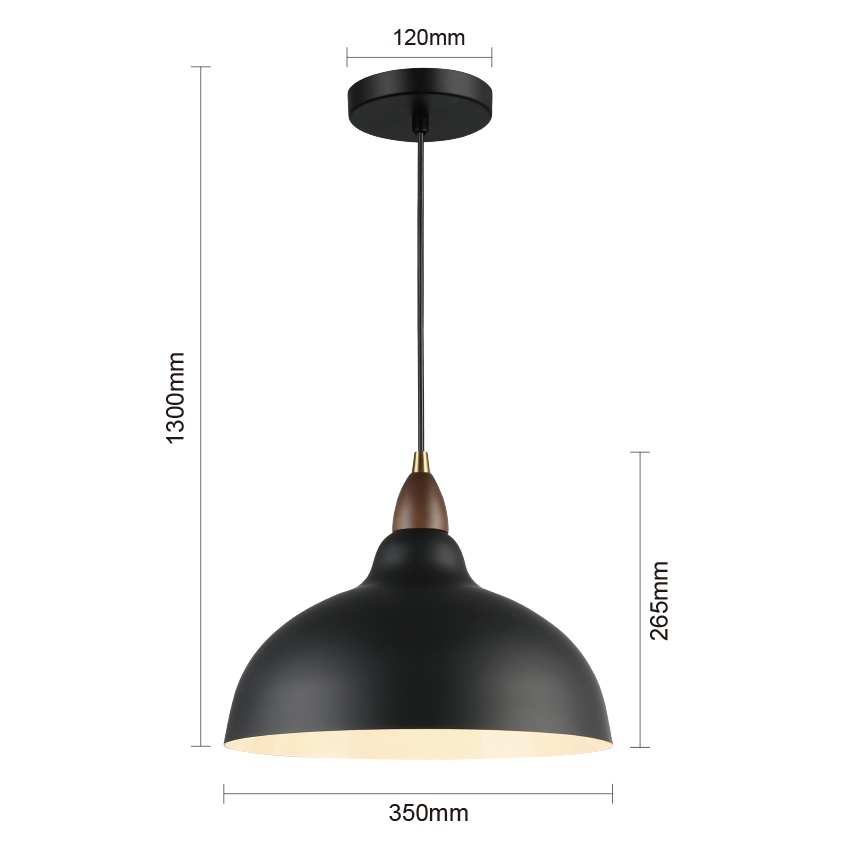 1lt Matt Black Metal Pendant Lamp In Dome Shade