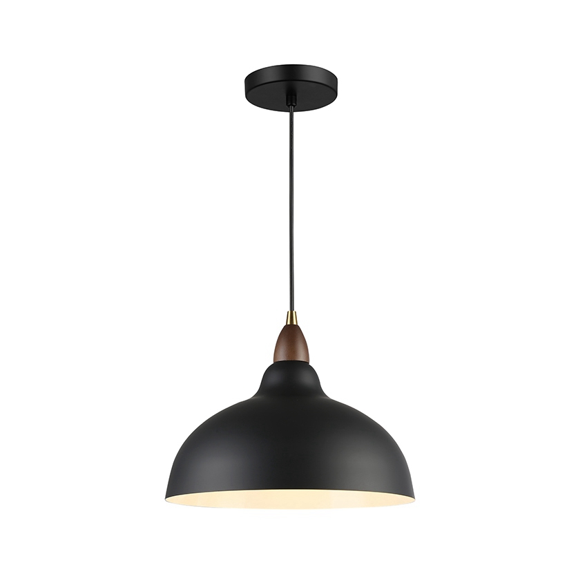 1lt Matt Black Metal Pendant Lamp In Dome Shade