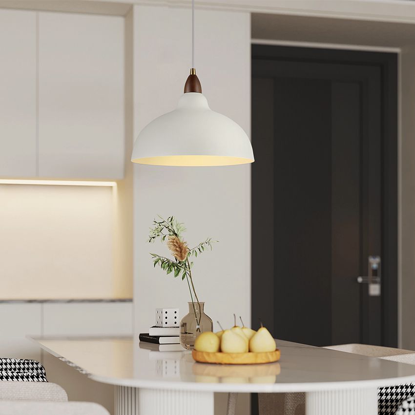 1 Light White Dome-shade Pendant Lamp