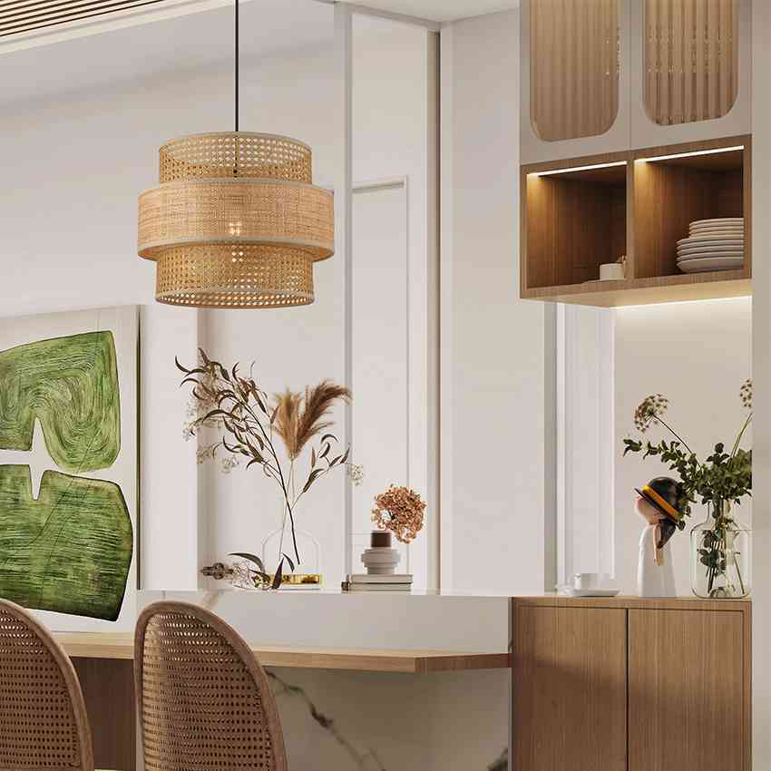 1 Light Natural Paper Cannage Pendant Lamp