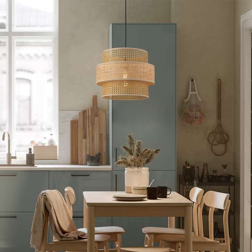 1 Light Natural Paper Cannage Pendant Lamp