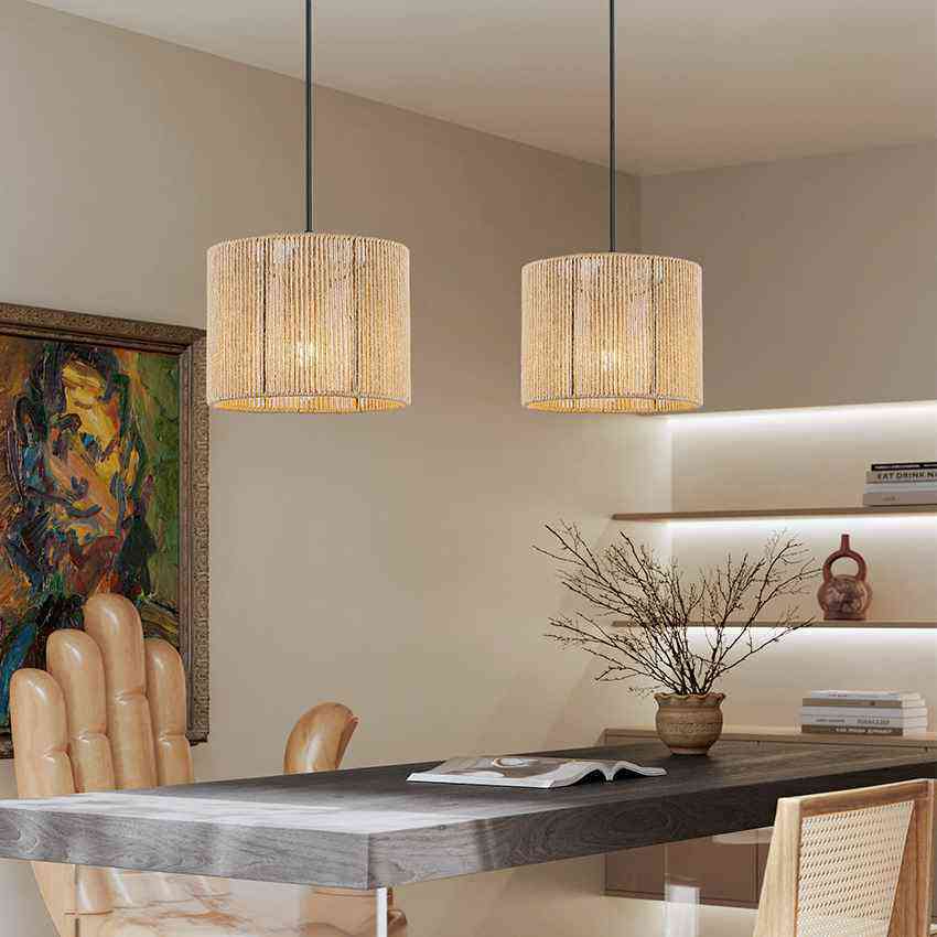 1 Light Original Hemp Rope Woven Pendant Lamp