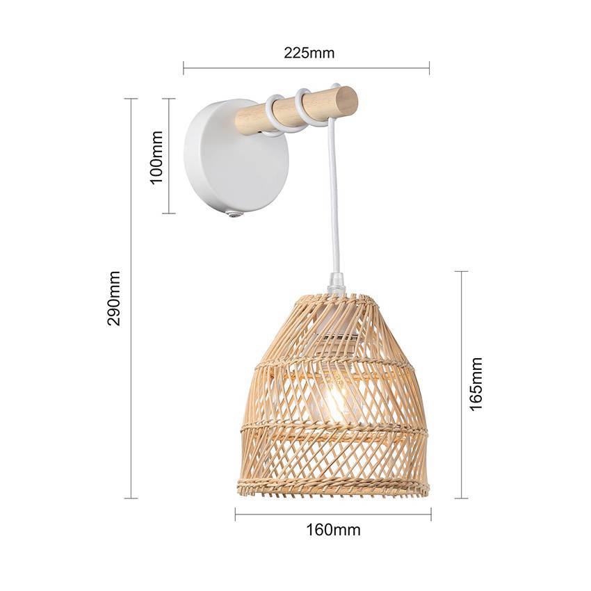 1 Light Wooden Arm Rattan Shade Wall Lamp