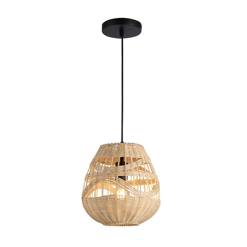 Natural Handcrafted Bamboo Shade Pendant Hanging Lighting Fixture for Cafe Restaurant