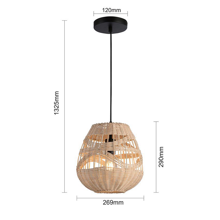 Natural Handcrafted Bamboo Shade Pendant Hanging Lighting Fixture for Cafe Restaurant