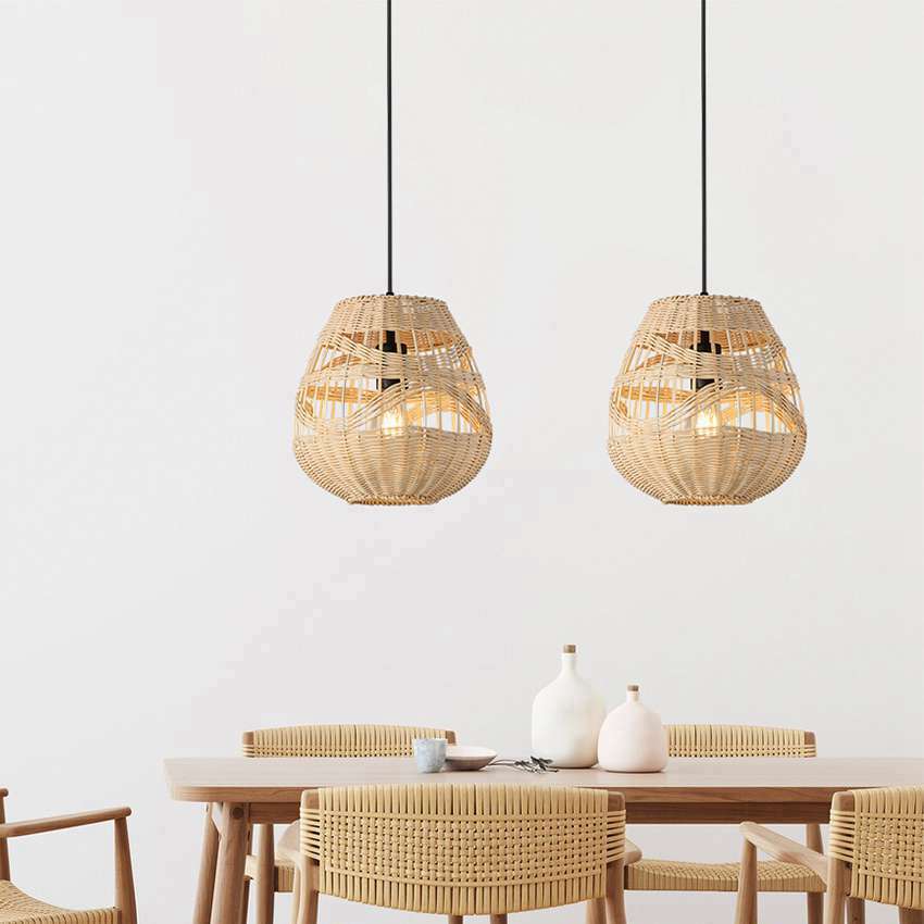 Modern Design Free Sample Nordic Handmade Wooden Bamboo Vine Weaving Single Pendant Lamp Price